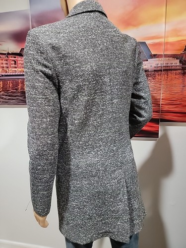 ZARA Mens 3/4 Coat Jacket Heather Gray/black Size Medium 3 buttons #C - Picture 4 of 9