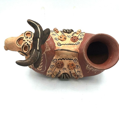 Raro PERÚ Libation TORO Beber Buque Hecho a Mano Arcilla Roja Hallazgo de Venta - Imagen 6 de 10