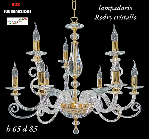 LAMPADARIO CRISTALLO 6 LUCI RODRY ORO SOSPENSIONE ARTIGIANALE ITALIANO - Foto 8 di 12