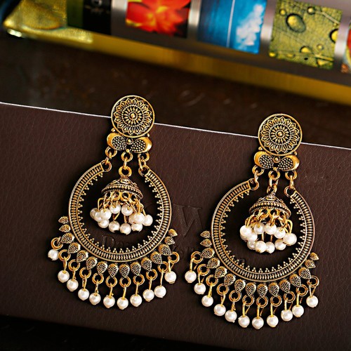 Orecchini a perno goccia zingara etnica nappa vintage Jhumka matrimonio gioielli indiani - Foto 78 di 82