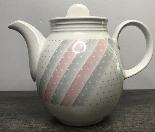 Churchill England Tea Coffee Pot White Pink Grey Holds 4 Cups Vintage - Picture 3 of 12