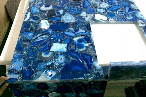 Blue Agate Kitchen Slab Countertop Dining Table Handmade Arts Home Interior Deco - Picture 3 of 8