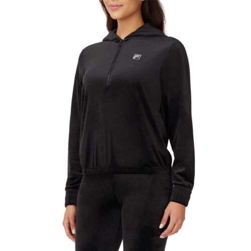 Fila Women's Velour Quarter Zip Hoodie Top Sweatshirt Size SMALL Color:BLACK - Picture 2 of 3