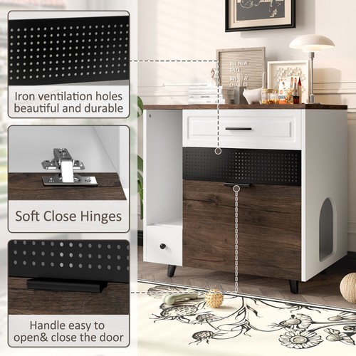 Caja de arena para gatos, interior oculta caja de arena para gatos muebles con 2 cajones - Imagen 5 de 13