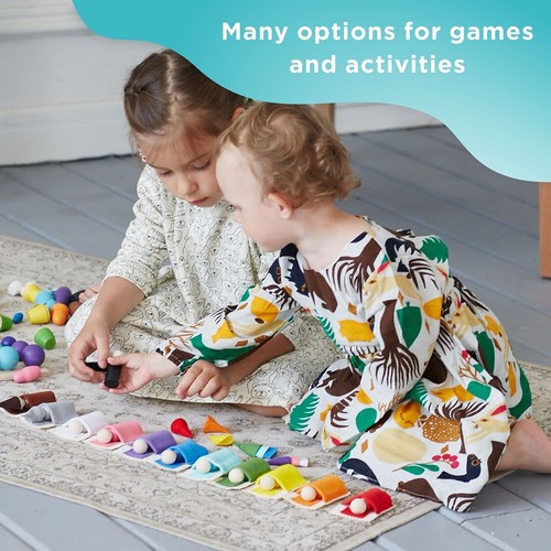 Ulanik Peg Dolls with Hats and Beds Toddler Montessori Toys for 3+ Wooden... - Picture 4 of 5