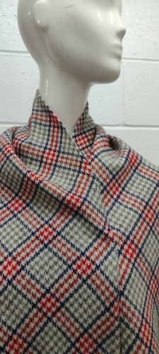 Vintage Hippie 70s Saks Blue Fringe Wool Large Shawl Wrap Red Gray Houndstooth - Video 1 of 1
