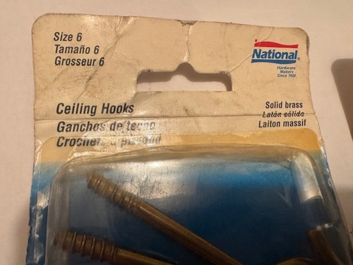 MADE USA - NEW / OLD STOCK SOLID BRASS NATIONAL MFG #6 2 / 2 PACK CEILING HOOKS - Afbeelding 5 van 5