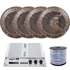 4 x Pyle PLMR60DK 6.5" Marine Speakers, 4-Channel Boat Amplifier, Speaker Wire