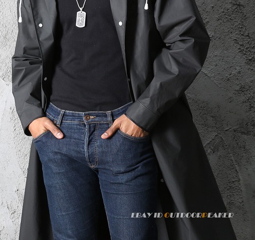 Schwarzer wasserdichter langer Regenmantel Regenmantel Kapuze Herren Trenchjacke Outdoor Wandern - Bild 11 von 12