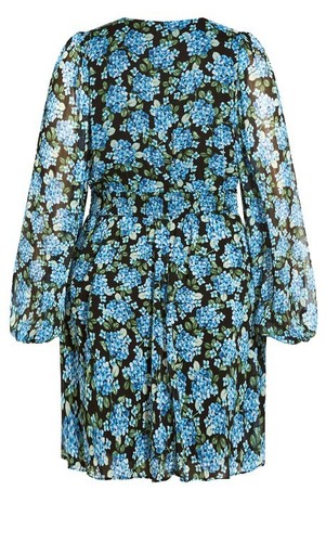 City Chic Plus Size XL / 22 Mini Dress Short Floral Blue Faux Wrap Sheer Sleeve - Picture 10 of 20