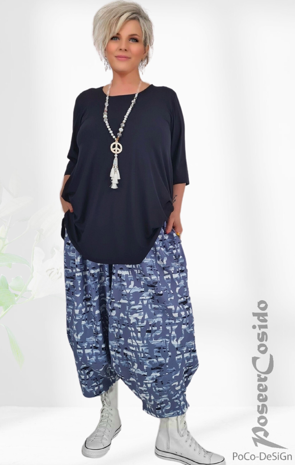 LAGENLOOK Harems-Ballon-Hose Hosenrock 44 46 48 50 52 54 56 L-XL-XXL-XXXL blau