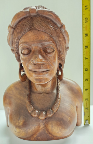 Large 11" Wooden Hand Carved Igorot Tribal Bust Pair Man Woman Philippines - Picture 19 of 24