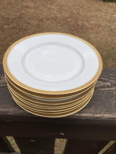 10pcs ANTIQUE VICTORIA AUSTRIA PORCELAIN BREAD PLATE GOLD RIM FLORAL/SNOWFLAKE - Picture 11 of 12