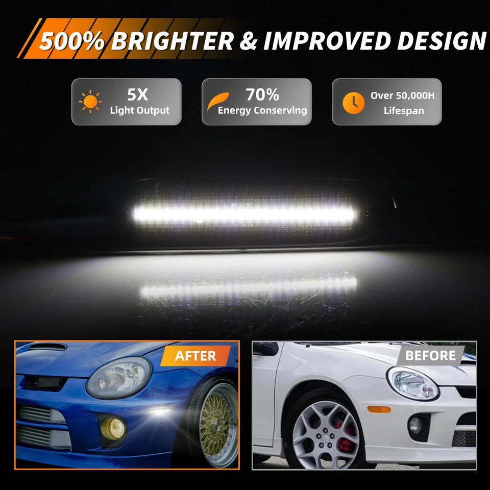2X Smoke Lens White LED Front Corner Side Marker Lights For 2000-2005 Dodge Neon - Image 2 of 4