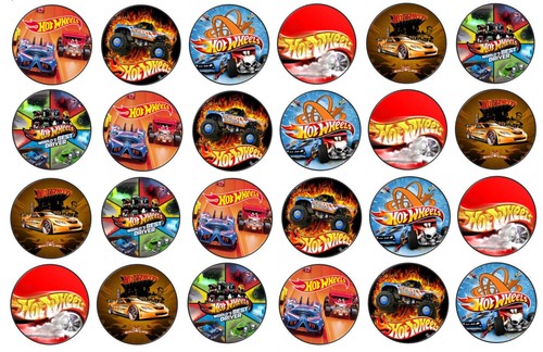 48 x 3cm Hot Wheels Cup Cake Toppers Edible Rice Wafer Paper - Picture 1 of 2