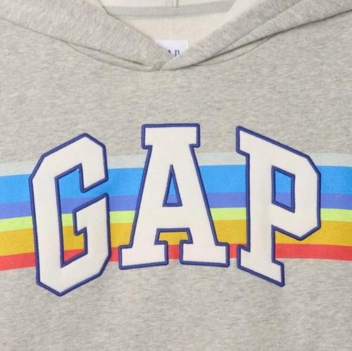 NWT Gap Kids Boys Relaxed Logo Hoodie heather gray Rainbow Stripe Size S M XL - Picture 3 of 4