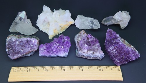 Crystal Cluster Amethyst Druzy Collection 8 Pc Quartz Crystal Points Specimens - Picture 4 of 6