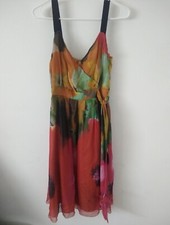 Vtg Anthropologie Tabitha Blurred Boundaries watercolor 100% silk dress Wedding