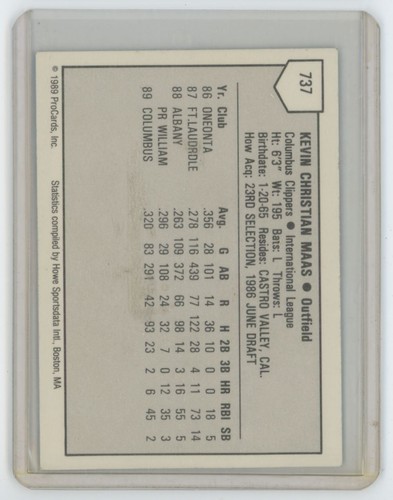 1989 ProCards Kevin Maas Rookie . Columbus Clippers #737 - Picture 2 of 2