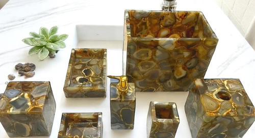 White Quartz Bathroom Set Handmade Luxury Stone Vanity Accessories for Home Dec - Picture 6 of 7