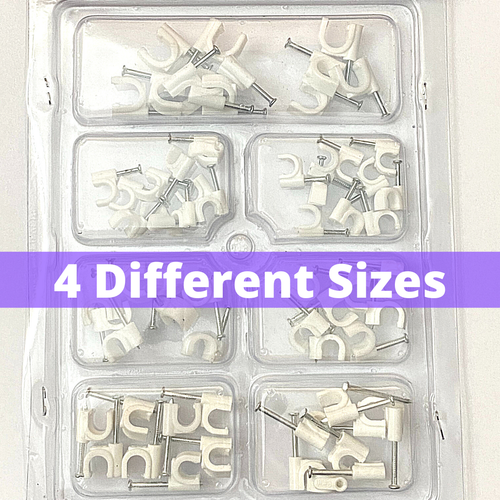 CABLE CLIPS white Wall Tacks Wire Cord Detangle Clamp Sizes 4 sizes assorted - Picture 3 of 3