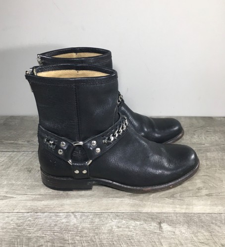 Womens Frye #76993 Phillip Harness Black Leather Short Biker Moto Boots Size 8