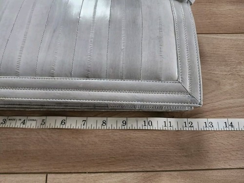 Vintage EEL Skin Gray Ombray Clutch with Strap Front Flap Purse Suede Interior - Picture 15 of 17