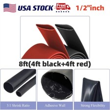 Marine Grade 3:1 Heat Shrink Tubing (4ft Black+4ft Red ) with Adhesive Wire Wrap