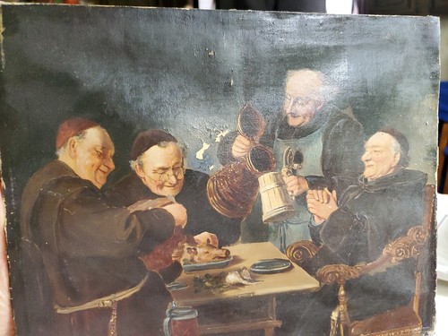 EDUARD VON GRUTZNER, MONKS IN PUB, 1890 olio Ptg. - Foto 11 di 14