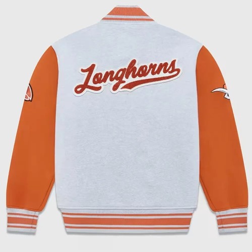Letterman Texas Longhorns Grey and Orange All Wool Varsity Jacket - Picture 2 of 4