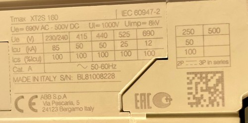 ABB SACE TMAX XT2S 160 Circuit Breaker 3 Pole 32 Amp 1SDA070140R1 #NEW -2 - Picture 9 of 10