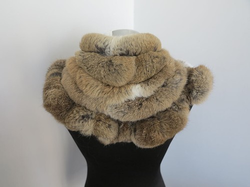 100% real rabbit fur scarf /cape/ warmful stole fungus shape wrap natural brown - Picture 4 of 4