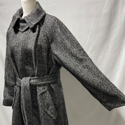 New Gap Black Herringbone Double Breasted Belted Trench Coat Size Large Petite - Picture 12 of 24
