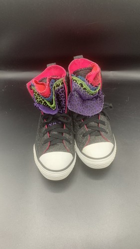 Converse All Star Black Glitter High Top Shoes Rainbow Tongue Layers 1Y Sneaker - Picture 5 of 9