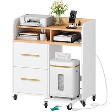 Rolling Storage Wood File Cabinet 2 Drawers Office Filing Cabinet with Socket