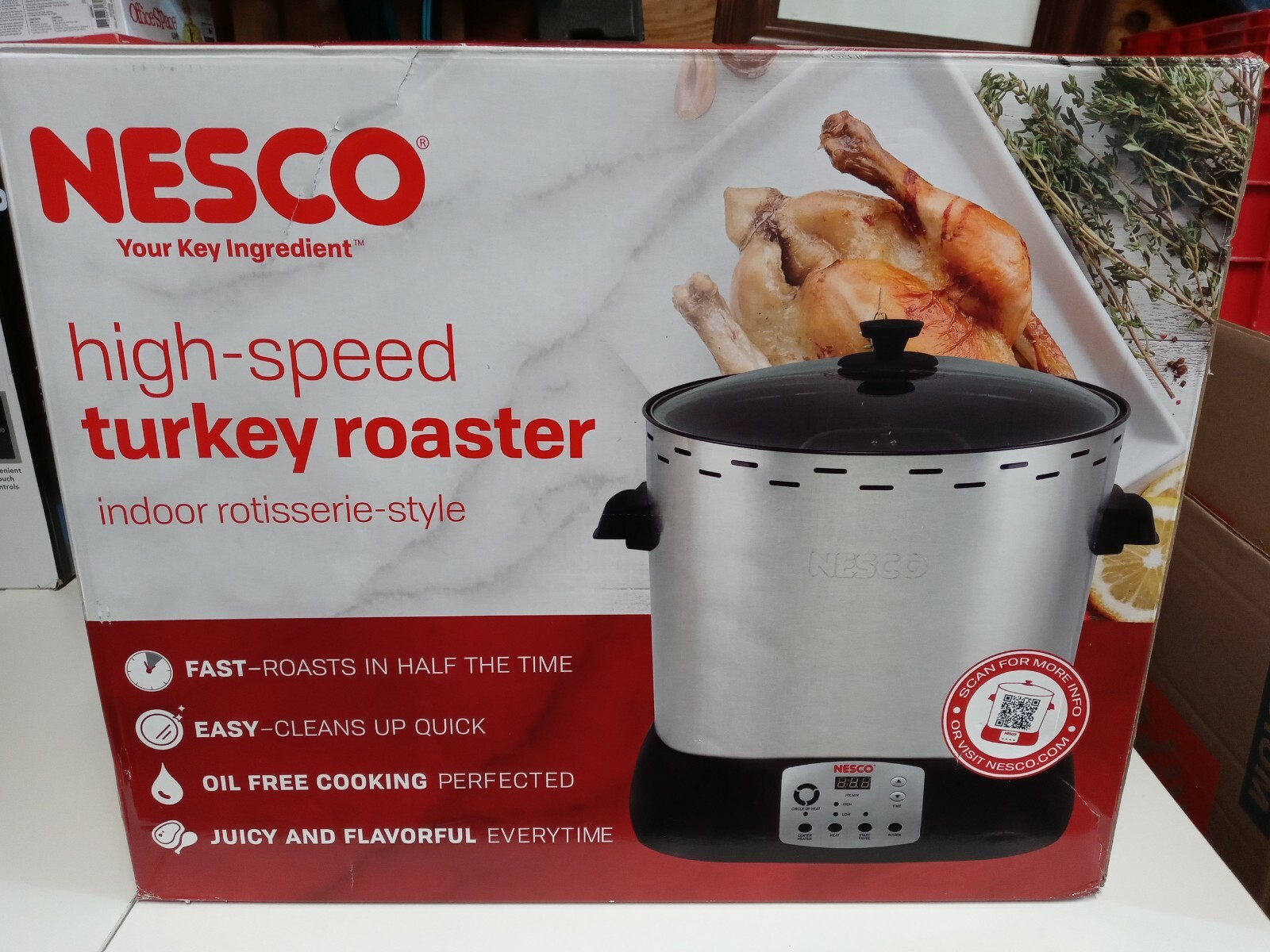 NESCO Hispeed Rotisserie Turkey Pork Chicken Rib Roaster Hsr01 Oil 80