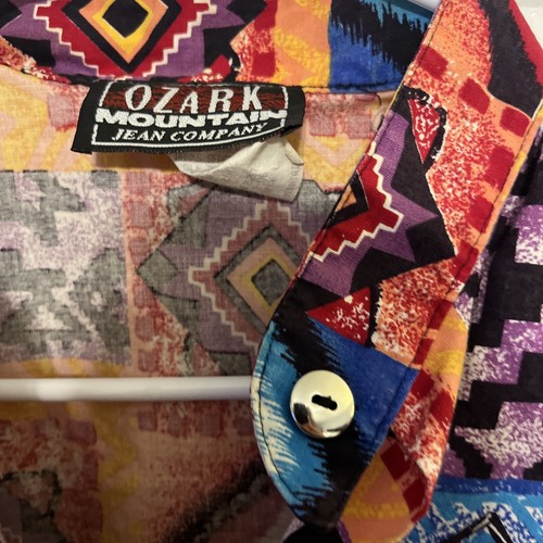 Ozark Mountain Vintage 90s Western shirt Aztec colorful cropped Women's Small E - Picture 3 of 5