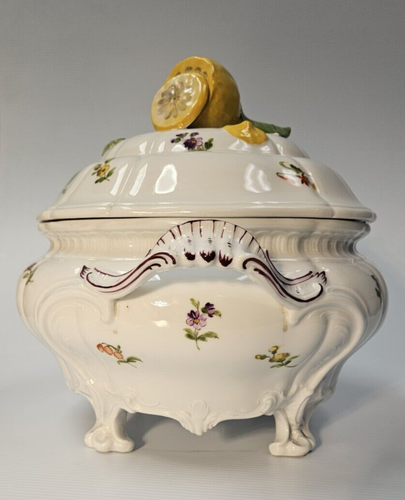 Nymphenburg Germany RARE ROUND Porcelain Lidded Lemons Finial Footed Tureen 1930 - Picture 10 of 23