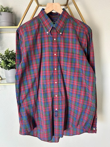 ALLEN SOLLY MENS VINTAGE TARTAN BUTTON DOWN SHIRT 16 34-35 RED BLUE GREEN POPLIN - Picture 3 of 17