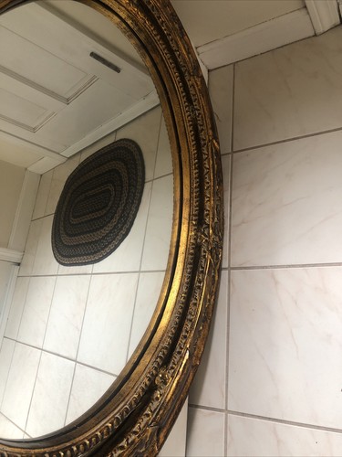 Vintage Antique Gold Oval Mirror 34x44" 24LB Hang Vert. or Horiz.  High Quality - Picture 4 of 20