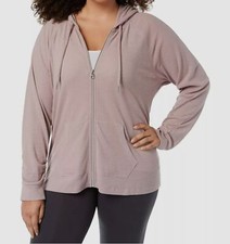 Calvin Klein Women's Beige Ruched-Sleeve Zip Up Hoodie Plus Sz 3X