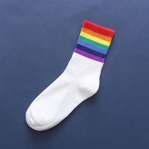 Women Socks Striped Cotton High Ankle Crew Sock Pride Stocking Rainbow Triangle - Picture 32 of 32