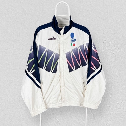 1994 Italy Football Training Jacket Diadora White Rare Mens XL