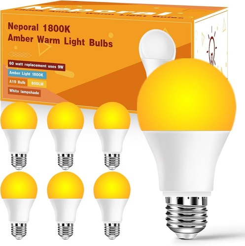 6-Pack Amber Light Bulbs, 9W Energy-Efficient Sleep Aid, Blue Light Blocking - Picture 3 of 8