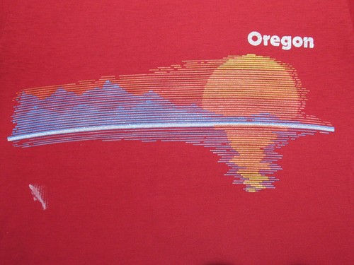 Vtg 70s/80s OREGON Sun Reflection T-SHIRT Mens S/XS Mountain Lake Ocean Art USA - Picture 2 of 12