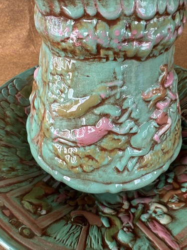 Vintage Tam O’Shanter Green Mauve Brown Ceramic Wash Pitcher and Bowl - Picture 12 of 24