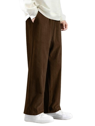 Men's Corduroy Straight Leg Pant Long Solid Elastic Waist Casual Pants Loose Fit - Picture 11 of 12
