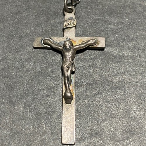 Vintage 925 Sterling Crucifix Rosary Beads Peach Faceted Crystals 25" Length - Picture 2 of 9