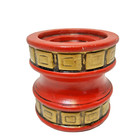 Vintage Dickson Wood Handpainted Red Gold Christmas Pillar Candle Holder 4 x 4"