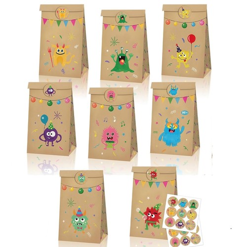 Kids Party Bags Stickers Little Monster Theme Birthday Food Gift Favour Loot Bag - Picture 1 of 11